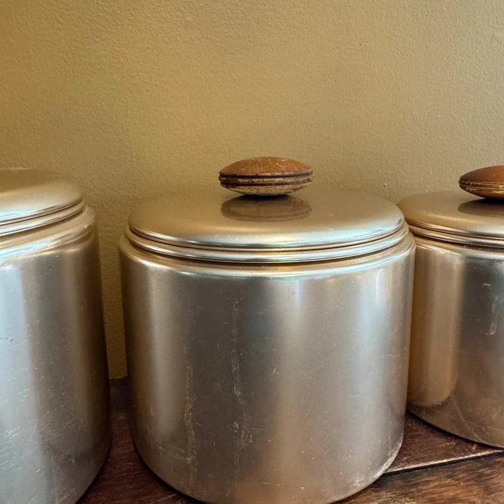 Vintage Mirro Pink Aluminum Canister Set 3‎ Piece Kitchen Storage Containers USA